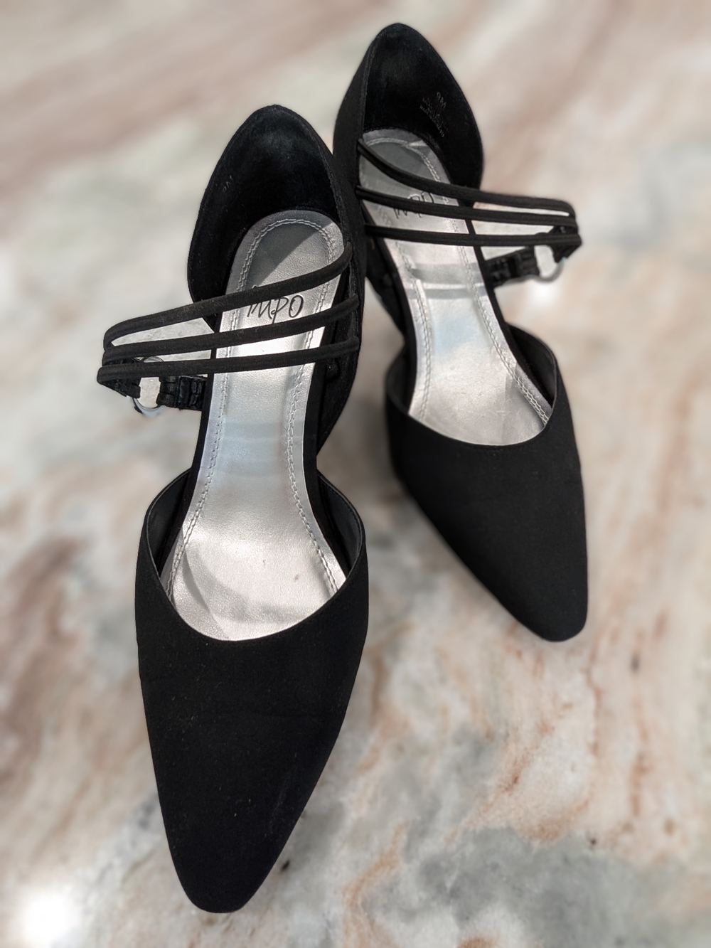 Impo Black Pointed-Toe Strappy Pumps Size 9